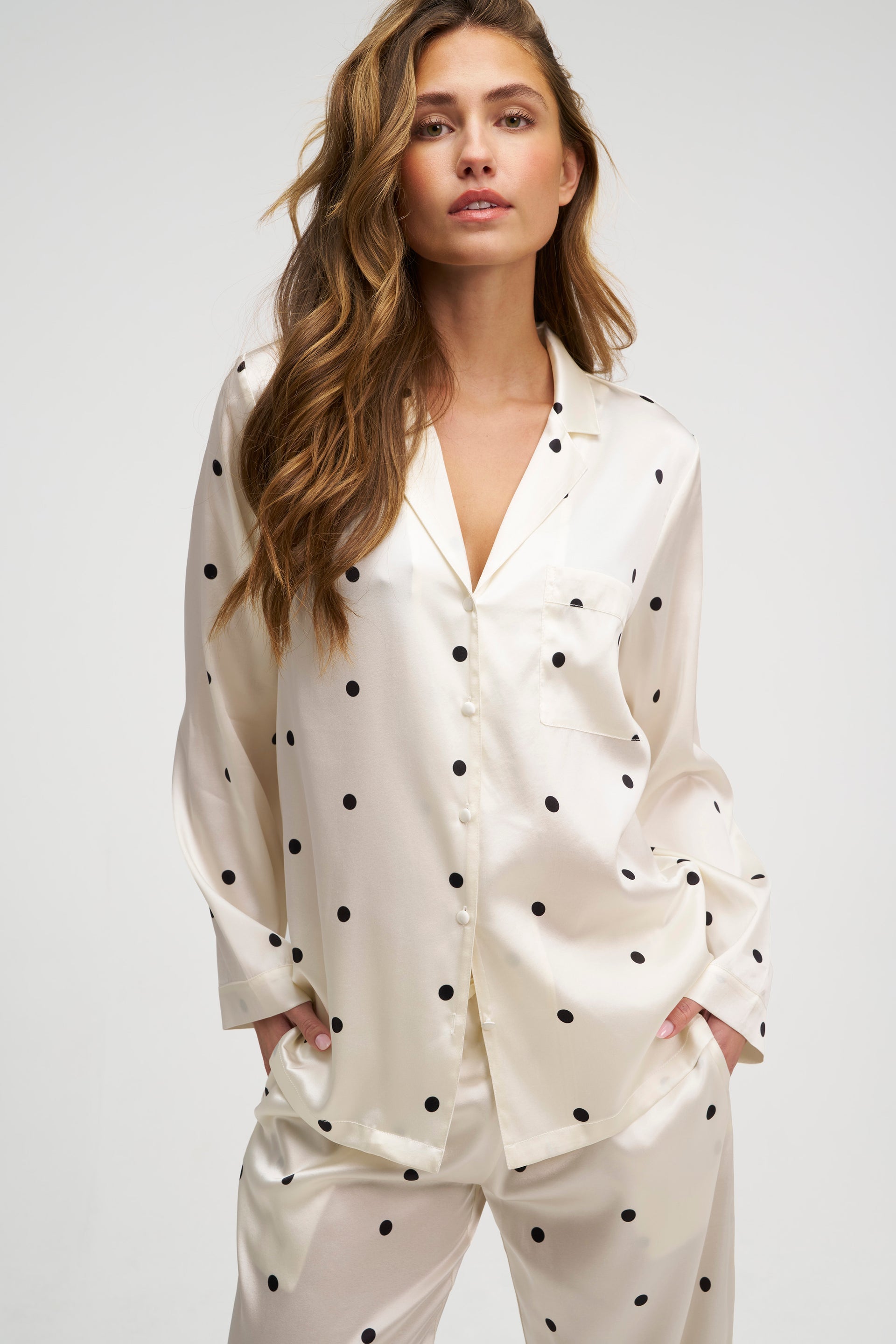 Rest & Home™ Ensemble pyjama long en soie premium point